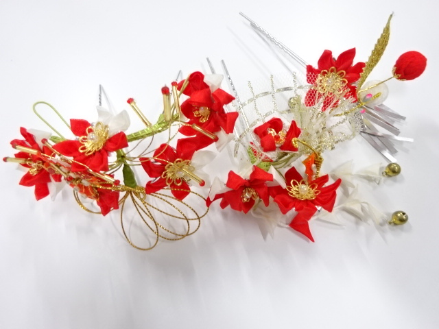 アンティーク　つまみ細工　びらびら髪飾りセット